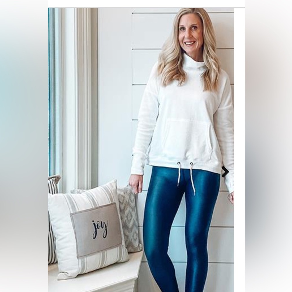 Zyia White Pocket Drawstring Mock Sweatshirt